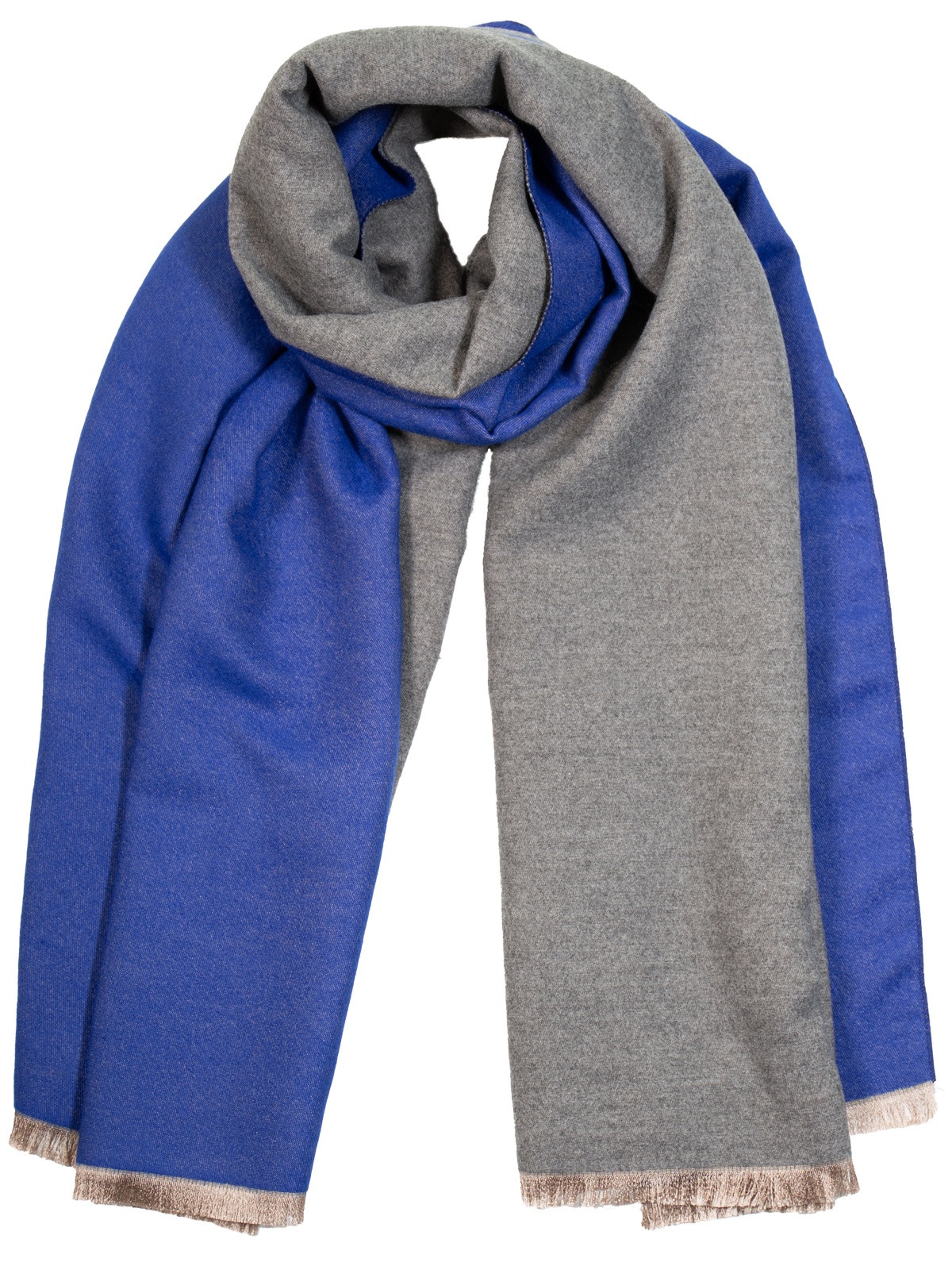 Echarpe en laine et cachemire réversible bleue et gris chiné KAIS