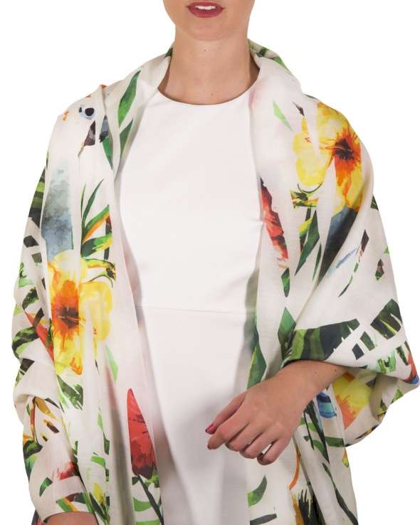 Etole coton et soie SISSY white parrot femme