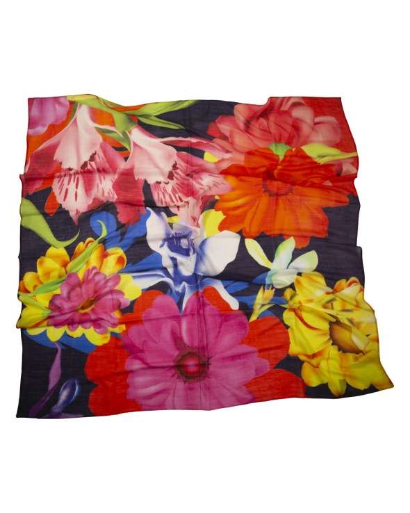 Chale laine et soie JAYA flower pink femme