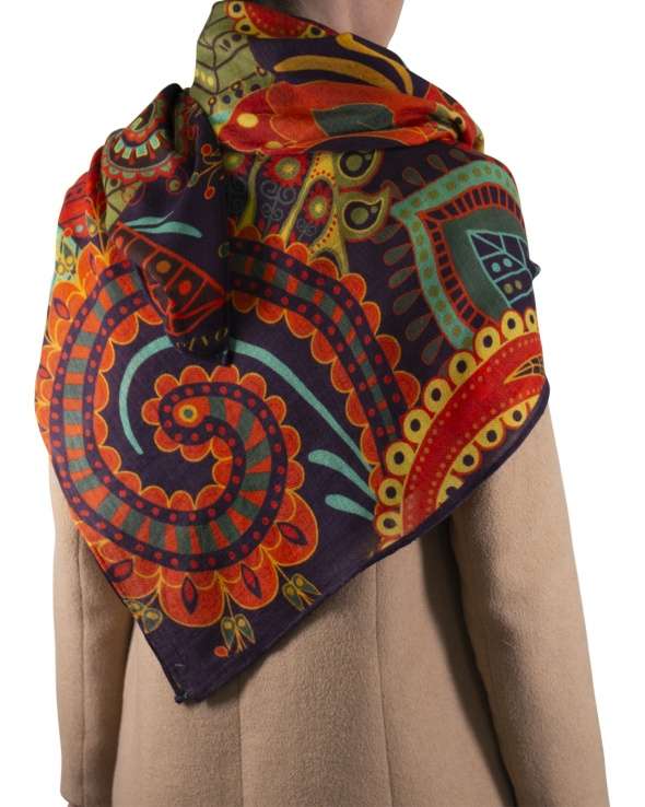 Chale laine et soie JAYA paisley curry femme