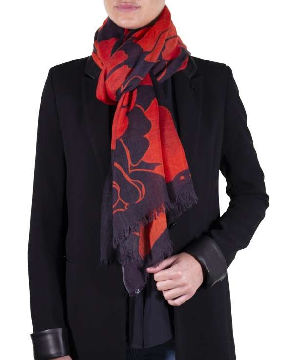 Chale laine et soie JUN retro flower femme