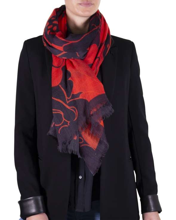 Chale laine et soie JUN retro flower femme